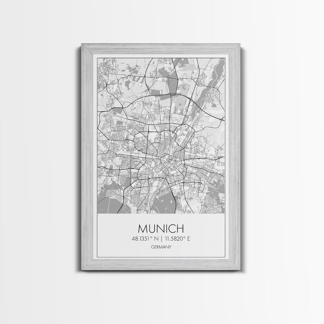 Munich Street Map, Germany Map, Europe City Map Art, Modern Art, Wall Art, Canvas Print, Dorm Wall Décor, Holiday Gift, Travel Wall Print