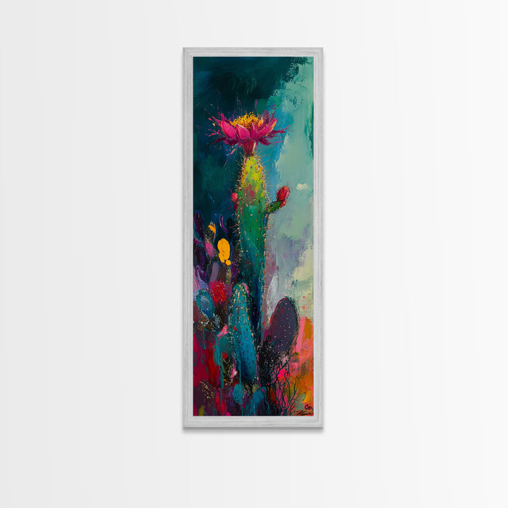 Abstract Desert Cactus Wildflower Art Framed Canvas Print | Southwest Wall Art | Botanical Prints | Boho Wall Art | Moody Art