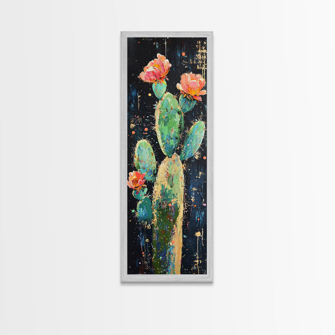 Blooming Cactus Canvas Print pink orange wall art southwest wall art agave painting boho art botanical prints