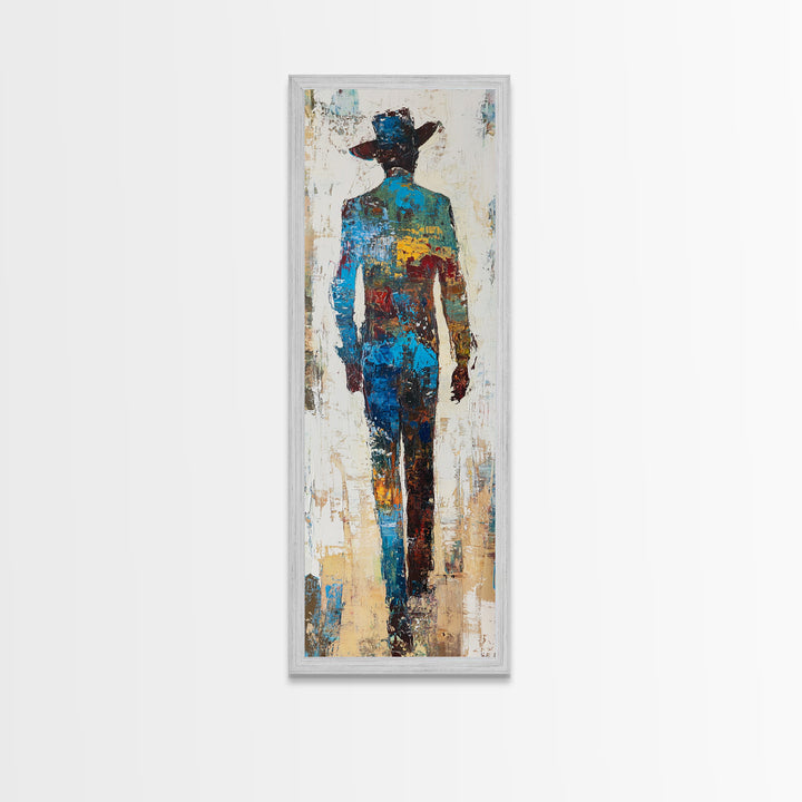 Abstract Cowboy Art Framed Canvas Print Western Rustic Wall Art, Southwest Wall Art, Tall Narrow Art, Farmhouse Art, Extra Wide Art