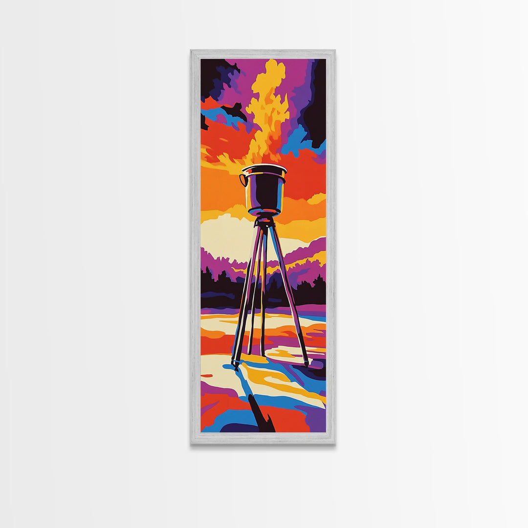 Campfire Under Sunset Framed Canvas Print Southwest Wall Art Rustic Art Moody Art Tall Skinny Art Living Room Art