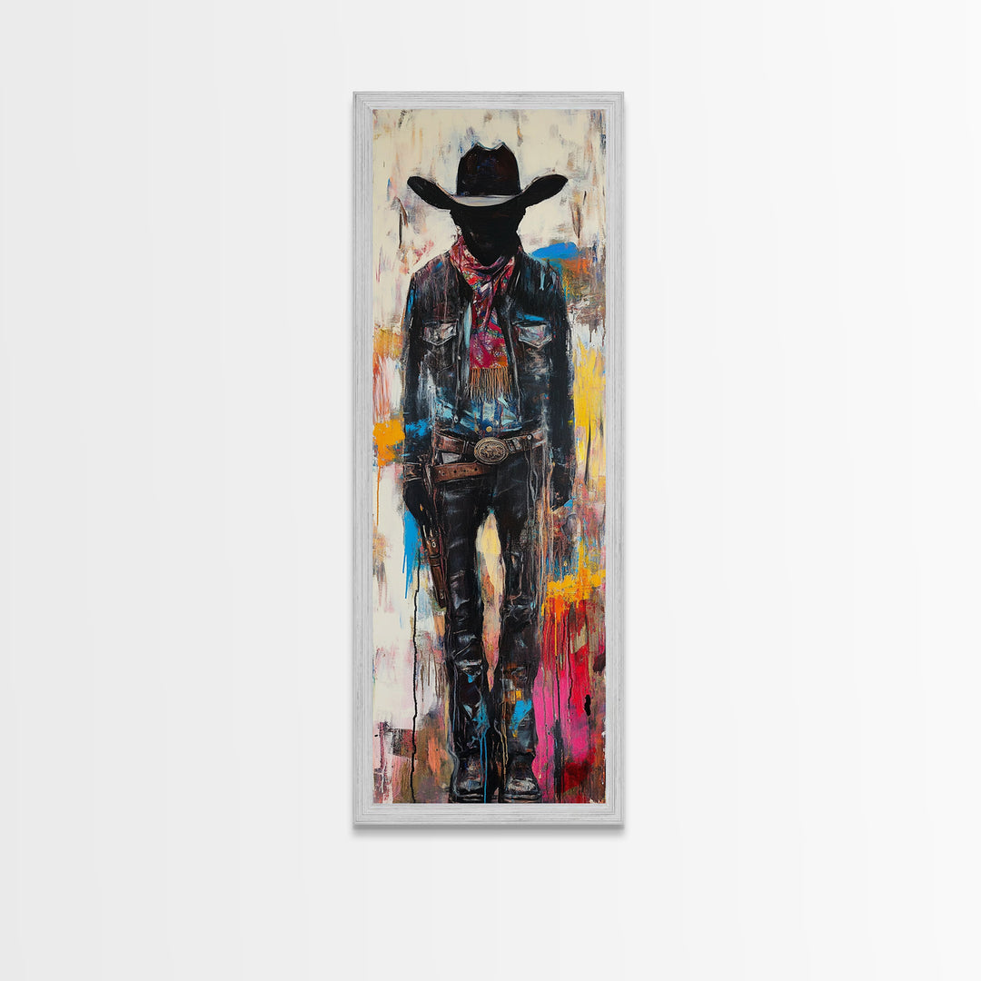 Mysterious Cowboy Art Framed Canvas Print, Southwest Wall Art, Moody Art, Rustic Wall Art, Dark Romance Painting, Extra Wide Art