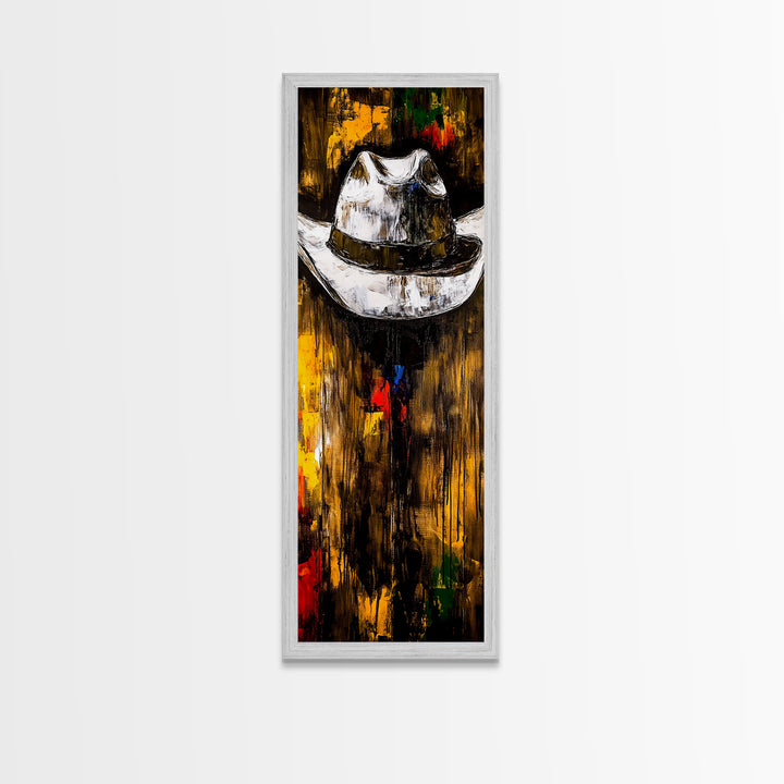 Abstract Cowboy Hat Art Framed Canvas Print, Rustic Wall Art, Moody Art, Southwest Wall Art, Wabi Sabi Art, Tall Narrow Art