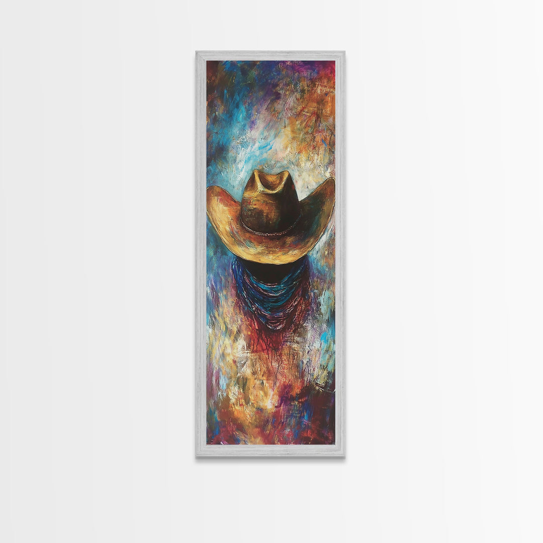 Textured Western Hat Canvas Print rustic wall art farmhouse art southwest wall art moody art extra wide art bold western decor