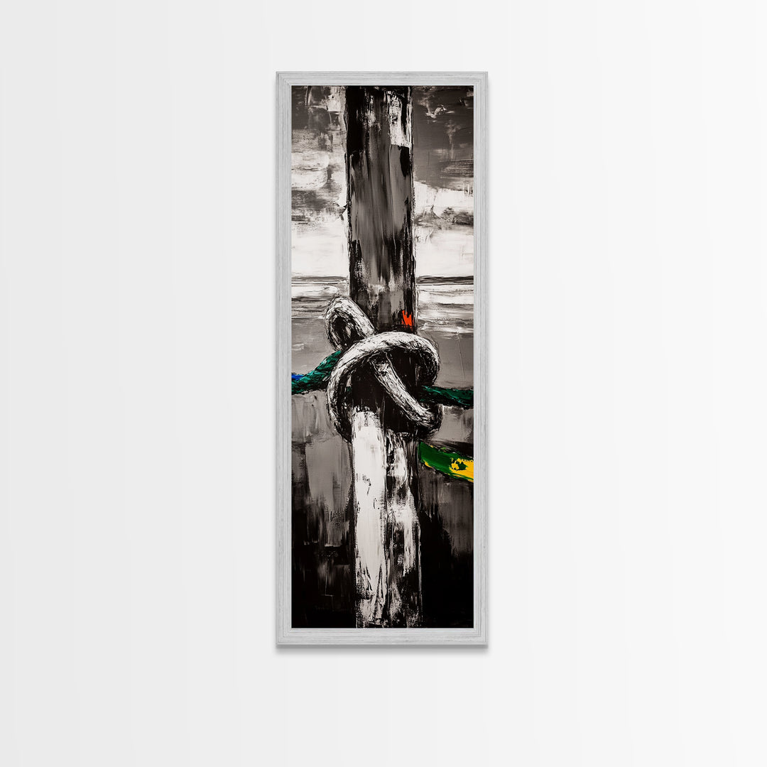 Nautical Rope Painting Canvas Print, Coastal Wall Art, Nautical Decor, Surf Wall Art, Ocean Art, Moody Art, Rustic Art, Maritime Wall Art, Above Couch Art, Coastal Decor, Extra Wide Art, Farmhouse Art, Gift Idea, Nautical Painting