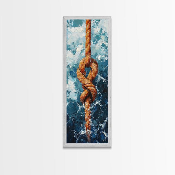 Nautical Rope Knot Painting Framed Canvas Print, Coastal Wall Art, Nautical Decor, Maritime Wall Art, Surf Wall Art, Ocean Art, Extra Wide Art, Rustic Wall Art, Moody Art, Above Couch Art, Gift Idea, Original Painting, Panoramic Art
