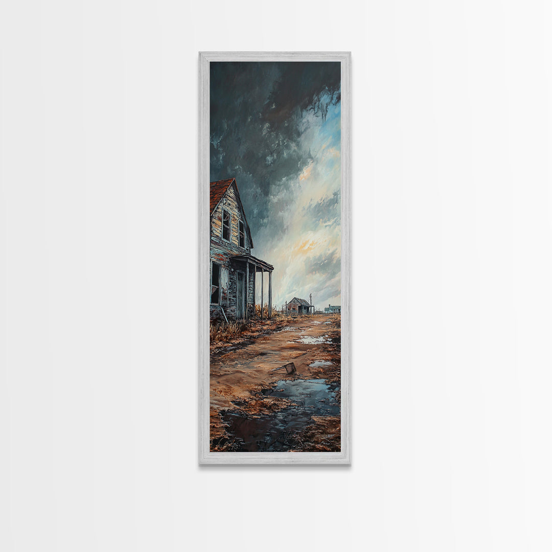 Abandoned House Stormy Sky Canvas Print Moody Art Rustic Wall Art Farmhouse Art Dark Romance Painting Wabi Sabi Art