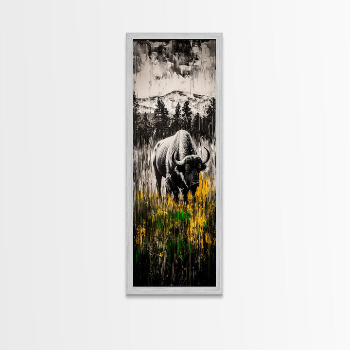 Black White Bison Canvas Print Rustic Wall Art Western Art Farmhouse Art Tall Narrow Art Above Sofa Art Gift Idea Him