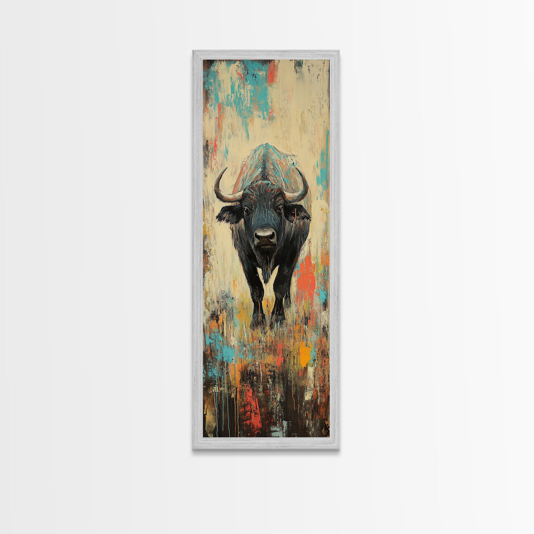 Moody Bison Canvas Print Rustic Wall Art Farmhouse Art Wabi Sabi Art Southwest Wall Art Living Room Art Vertical Wall Art