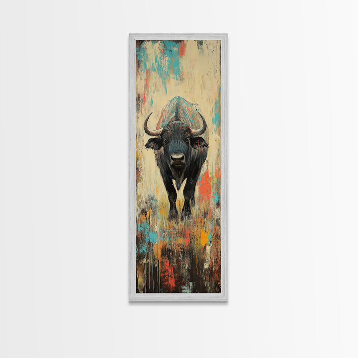 Moody Bison Canvas Print Rustic Wall Art Farmhouse Art Wabi Sabi Art Southwest Wall Art Living Room Art Vertical Wall Art