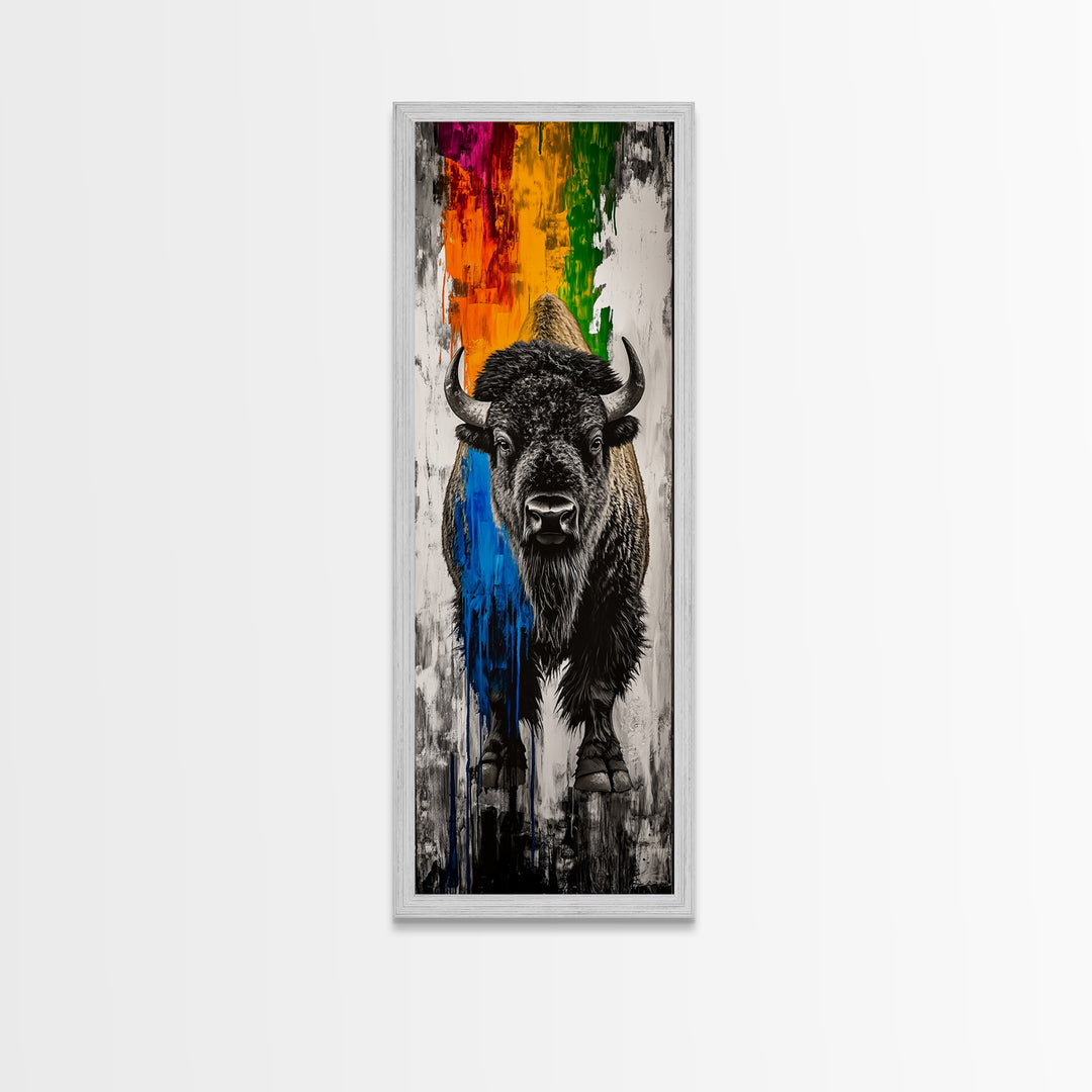 Colorful Bison Canvas Print Pink Orange Wall Art Southwest Wall Art Boho Art Tall Narrow Art Living Room Art Above Couch Art