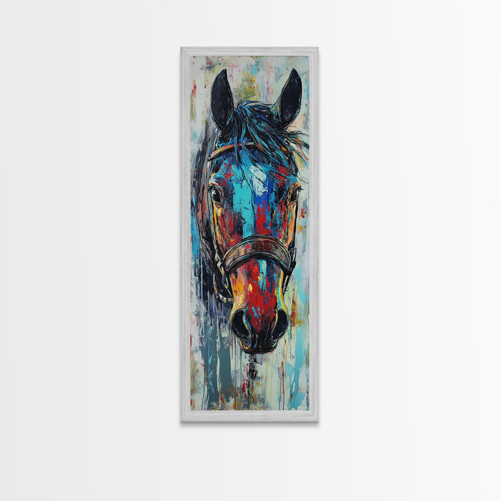 Abstract Horse Portrait Framed Canvas Print Moody Art Rustic Wall Art Southwest Wall Art Extra Tall Narrow Art