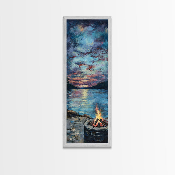 Cozy Campfire Lake View Canvas Print Rustic Wall Art Southwest Art Smoky Mountain Art Nautical Decor Above Couch Wall Art