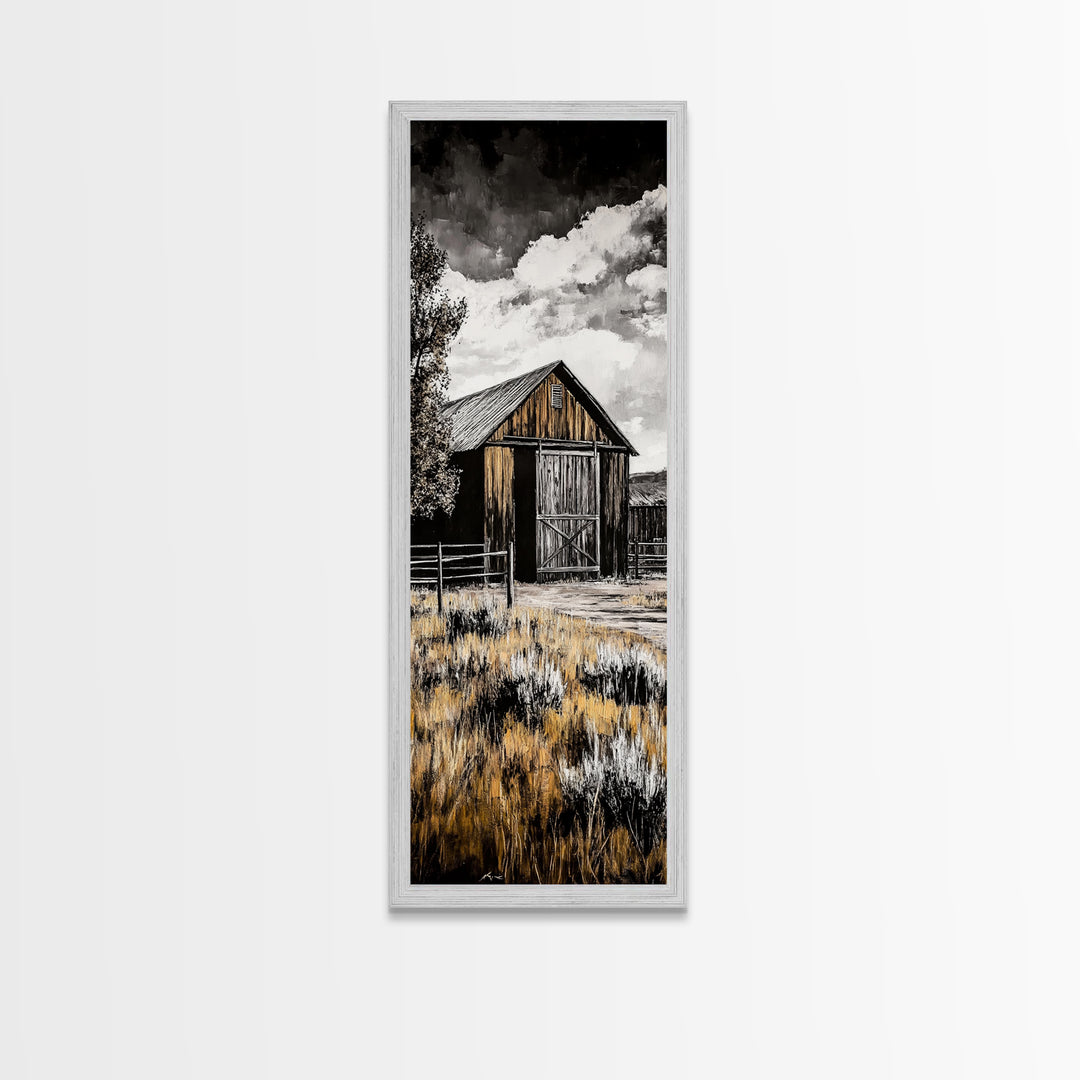 Rustic Barn Landscape Canvas Print Farmhouse Wall Art Barn Landscape Oil Painting Rustic Decor Moody Art Above Sofa Art