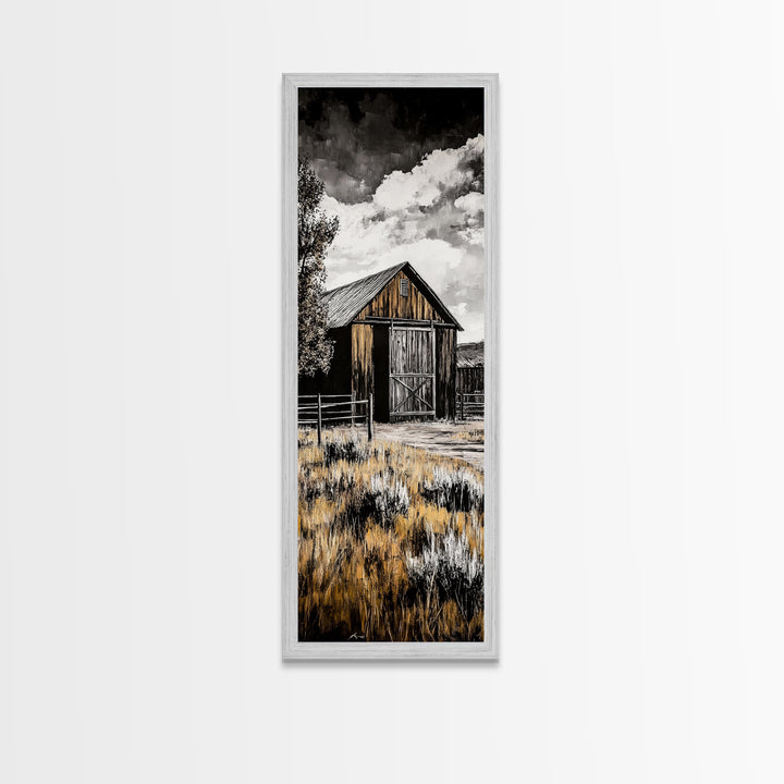 Rustic Barn Landscape Canvas Print Farmhouse Wall Art Barn Landscape Oil Painting Rustic Decor Moody Art Above Sofa Art