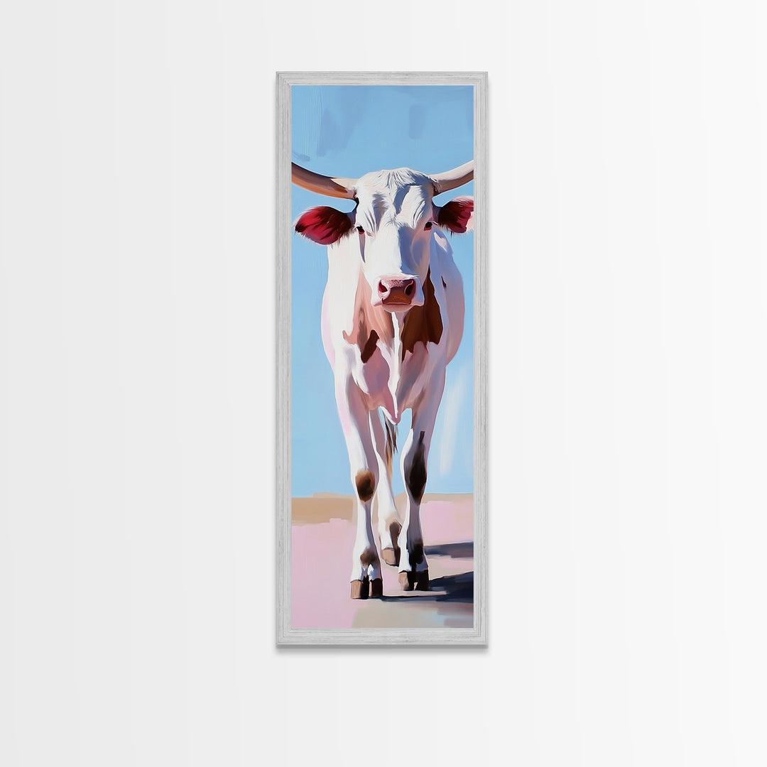 Realistic Longhorn Portrait Framed Canvas Print black cowgirl painting rustic wall art farmhouse decor western art bull and bear art