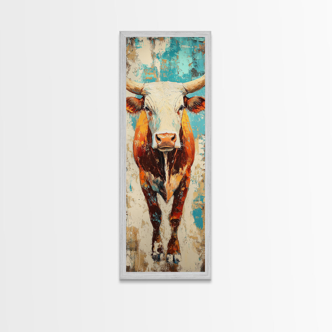 Abstract Western Bull Framed Canvas Print rustic decor farmhouse wall art southwest wall art geometric wall art gift idea for him