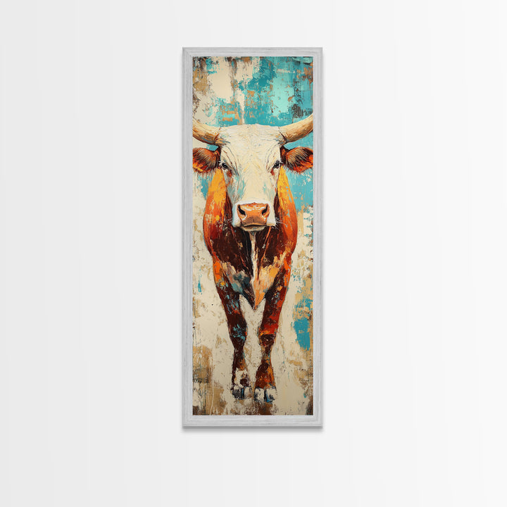 Abstract Western Bull Framed Canvas Print rustic decor farmhouse wall art southwest wall art geometric wall art gift idea for him