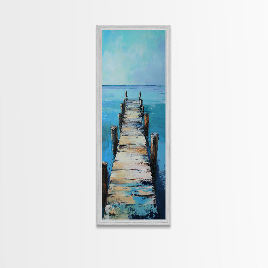 Coastal Dock Painting Framed Canvas Print coastal painting nautical wall art coastal decor seascape painting rustic wall art bedroom art
