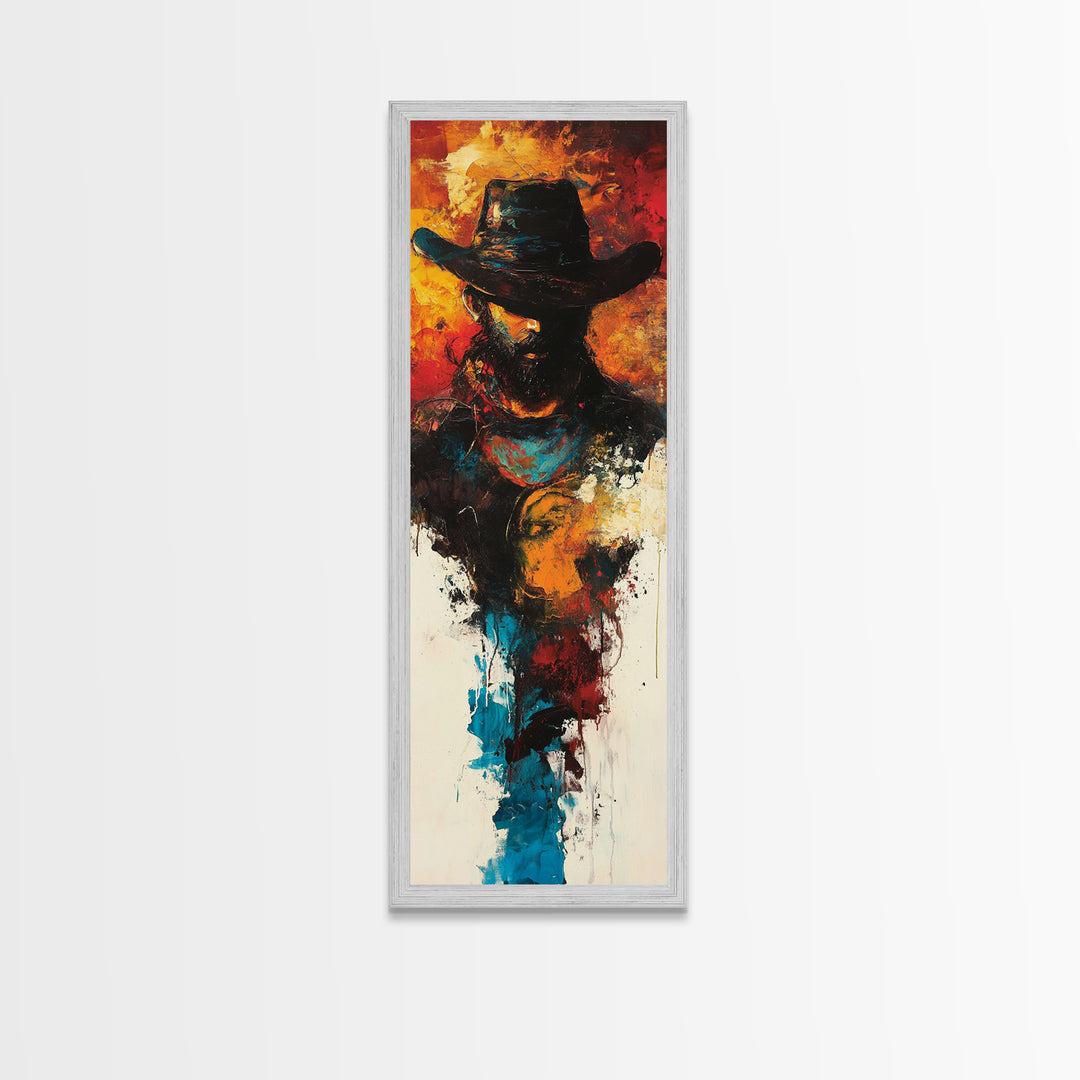 Abstract Cowboy Painting Framed Canvas Print chicano art rustic wall art dark romance painting western decor moody art above couch art