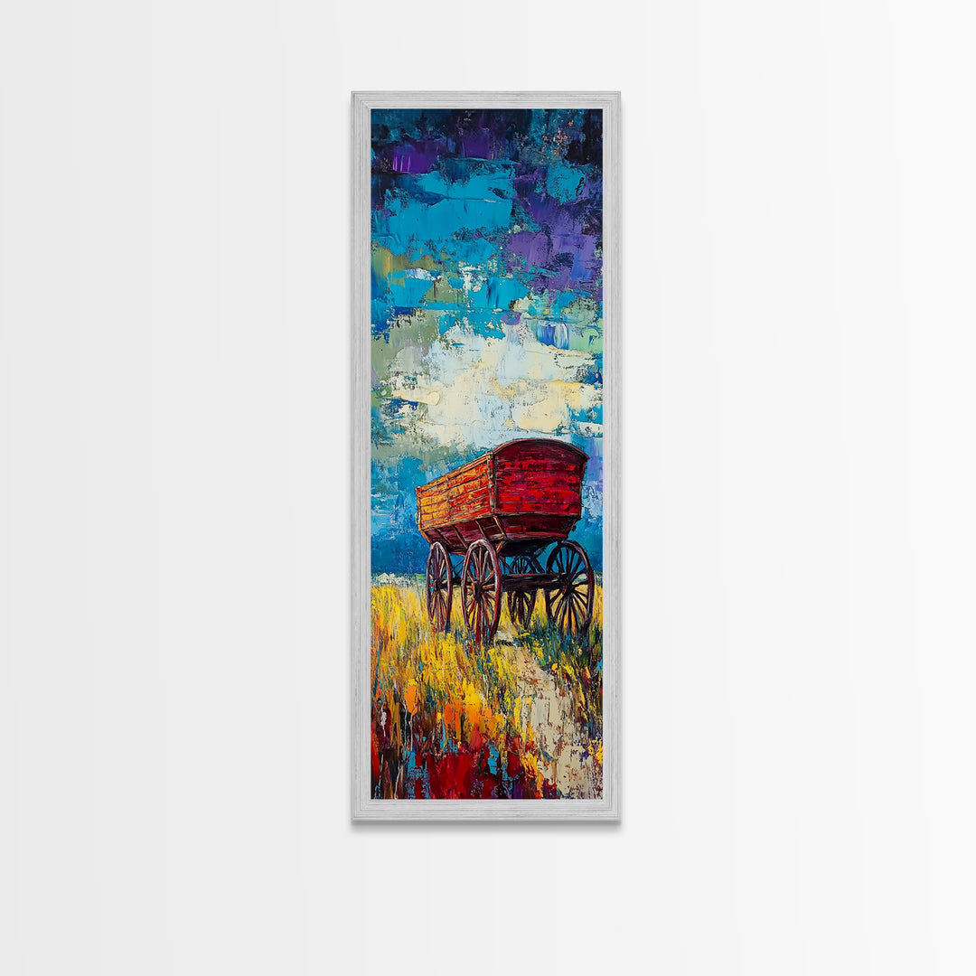 Impressionist Wagon on Blue Canvas Print rustic wall art, farmhouse art, barn landscape oil painting, vintage art, moody art, gift idea him