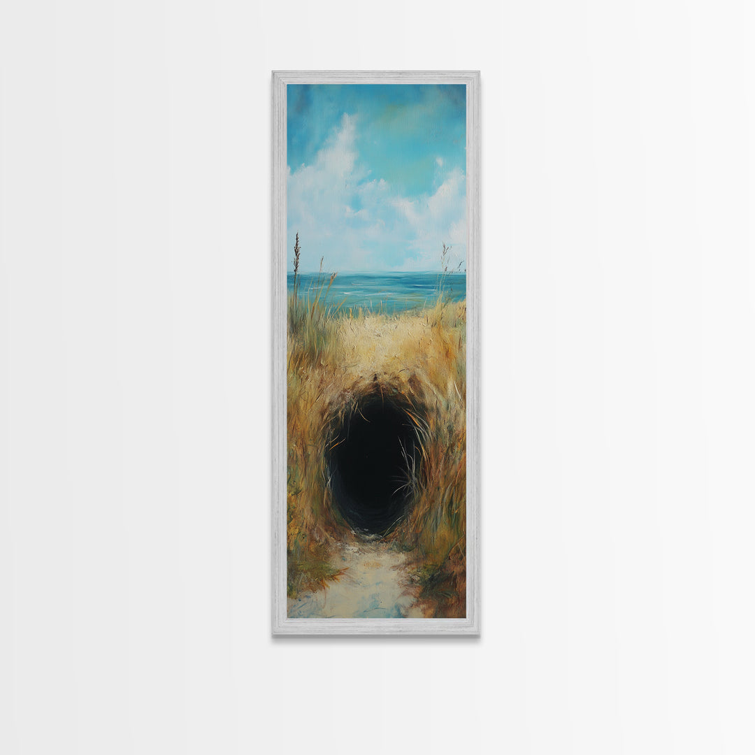 Dark Rabbit Hole Canvas Print, Wabi Sabi Art, Moody Art, Coastal Landscape Art, Minimalist Art, Living Room Art, Extra Wide Art