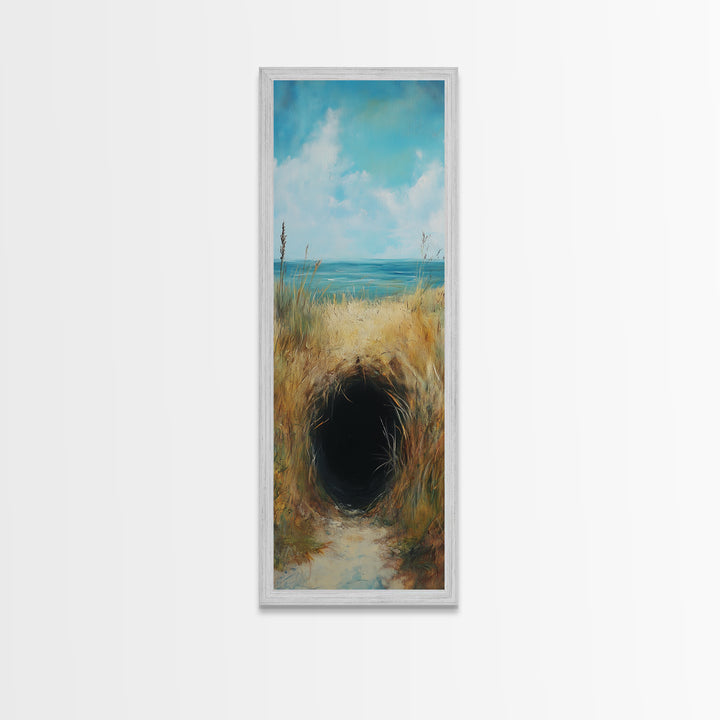 Dark Rabbit Hole Canvas Print, Wabi Sabi Art, Moody Art, Coastal Landscape Art, Minimalist Art, Living Room Art, Extra Wide Art