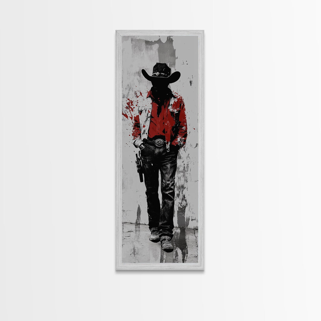 Gunslinger Cowboy Art, Framed Canvas Print, cowgirl painting, rustic wall art, moody art, gift idea, southwest wall art, vintage art