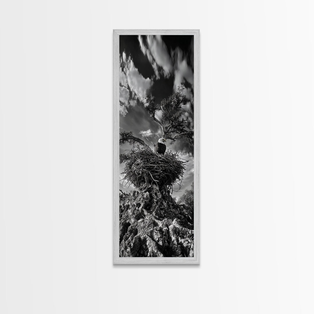 Bald Eagle Nest ,Framed Canvas Print, bird art, moody art, rustic décor, farmhouse art, gift idea, southwest wall art, landscape painting