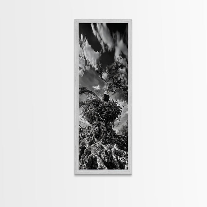 Bald Eagle Nest ,Framed Canvas Print, bird art, moody art, rustic décor, farmhouse art, gift idea, southwest wall art, landscape painting