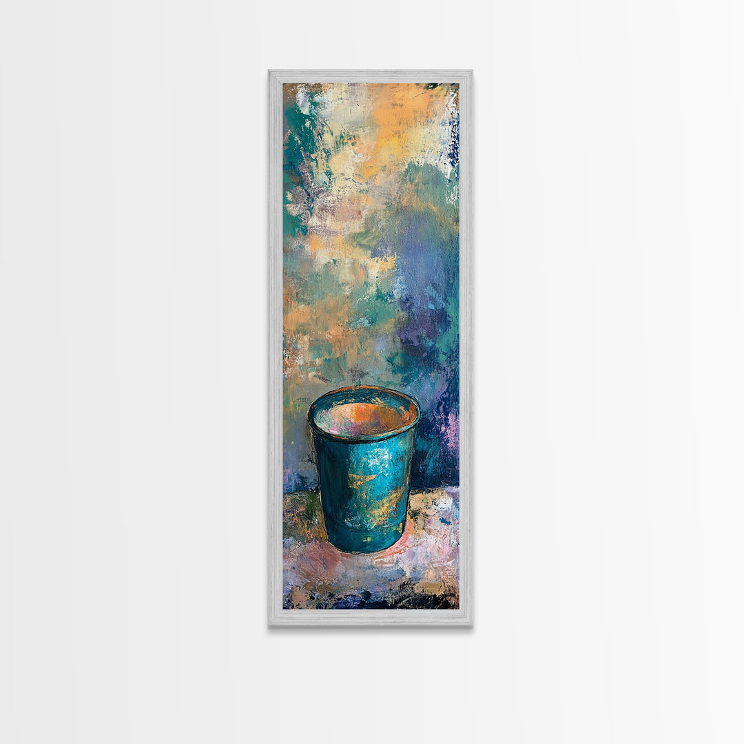 Abstract Blue Cup Framed Canvas Print rustic art farmhouse art coastal cowgirl wall art teal wall art kitchen decor wabi sabi wall art