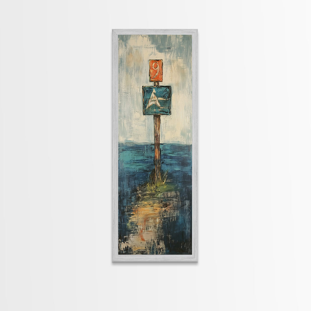 Nautical Marker Framed Canvas Print coastal decor maritime painting nautical wall art painting morro bay seascape painting rustic wall art