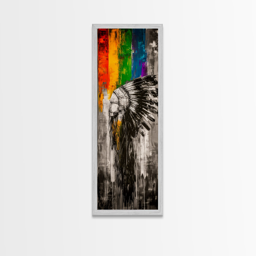 Black and White Headdress Canvas Print Moody Art African Art Dark Angels Wall Art Colorful Graffiti Wall Art Tall Narrow Art