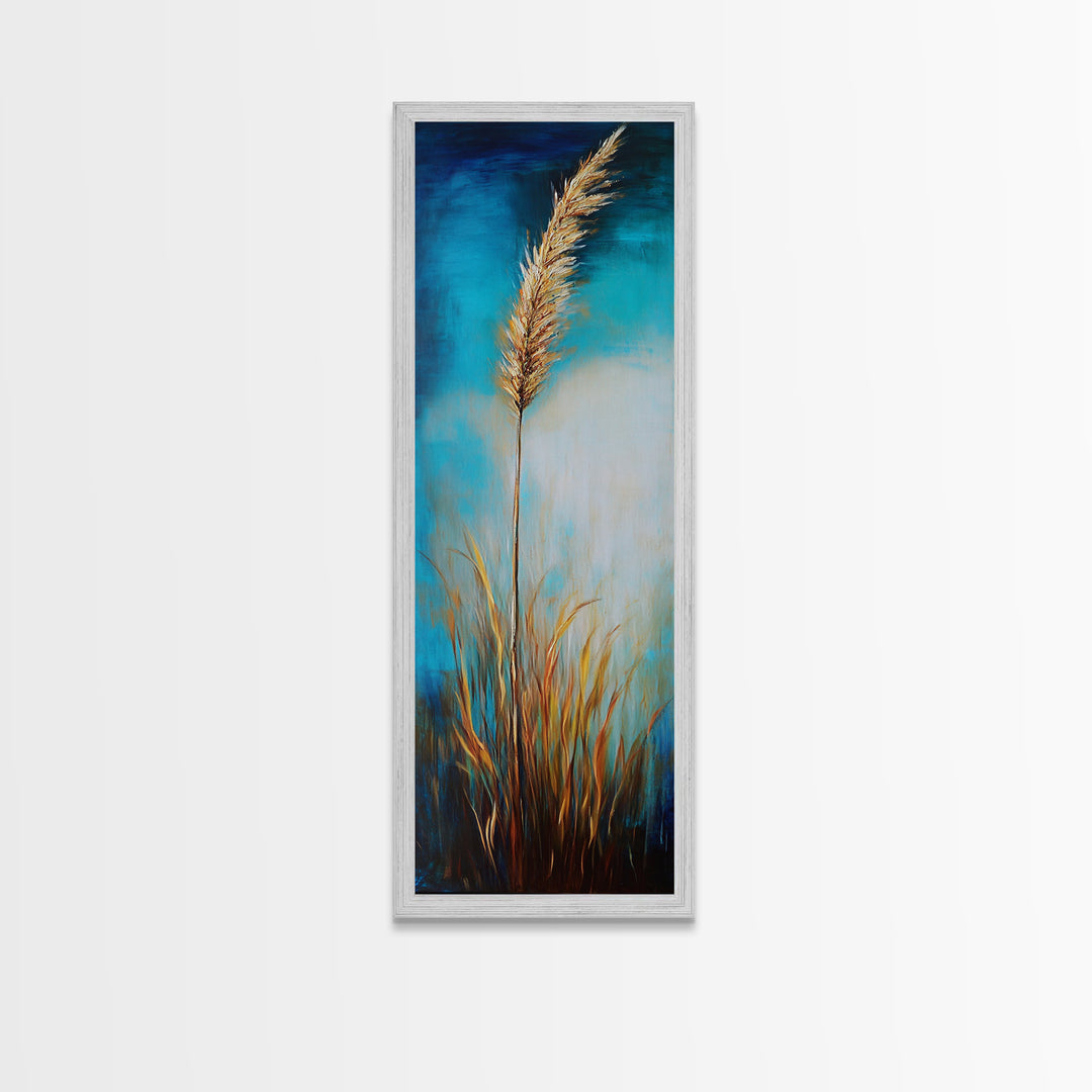 Golden Wheat Field Canvas Print Rustic Wall Art Vertical Landscape Painting Wabi Sabi Art Minimalist Art Tall Narrow Art