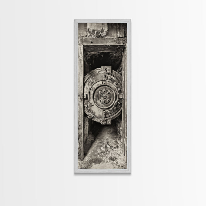 Abandoned Vault Door, Rustic Canvas Print, wabi sabi art, rustic decor, moody art, industrial wall art, antique architecture, above bed wall art