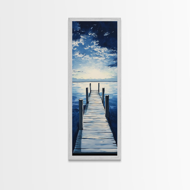 Dockside Tranquility Coastal Wall Art Framed Canvas Print Nautical Painting Blue and Green Wall Art Above Sofa Art Lake Tahoe Art