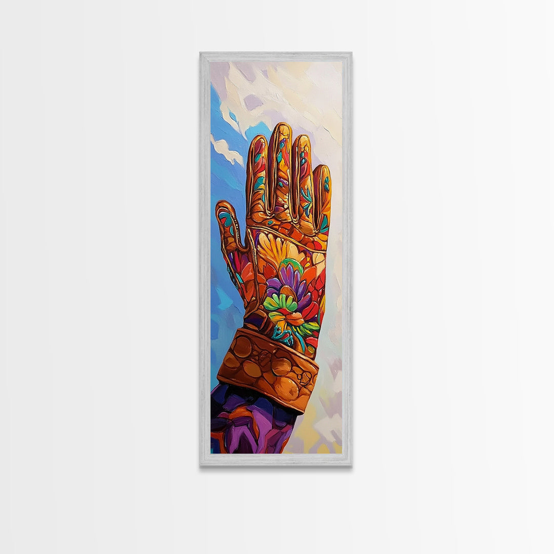 Vibrant Cowboy Glove Chicano Art Framed Canvas Print Whimsical Art Western Wall Art Colorful Home Decor Living Room Art