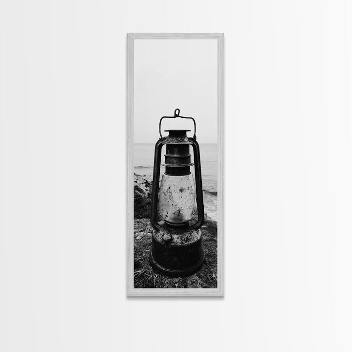 Weathered Lantern, Coastal Art, Canvas Print, nautical wall art, seascape painting, coastal decor, moody art, rustic wall art, guest room art