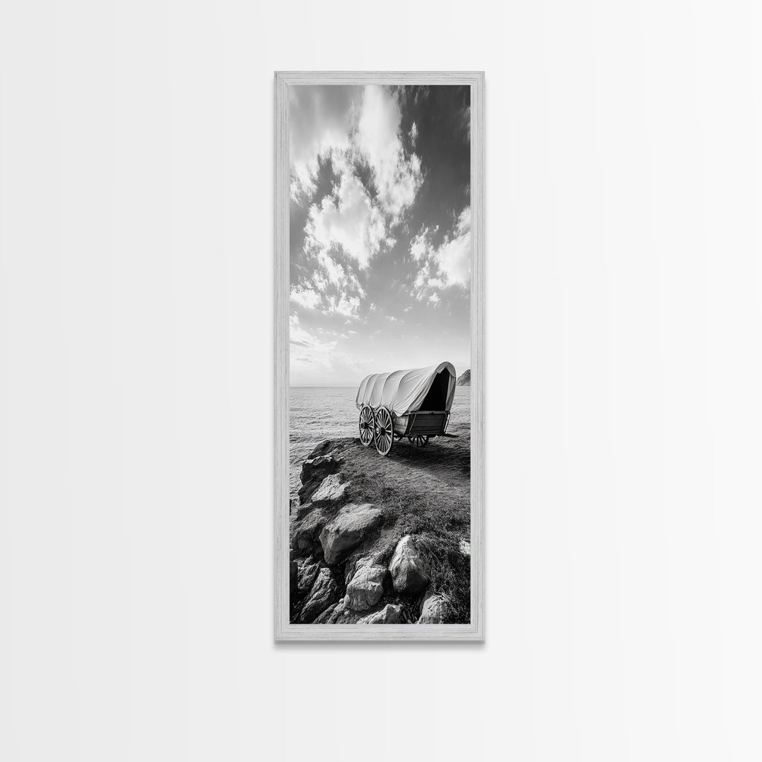 Western Wagon, Coastal Landscape Art, Framed Canvas Print, Rustic Wall Art, Nautical Décor, Extra Wide Art, Minimalist Wall Art