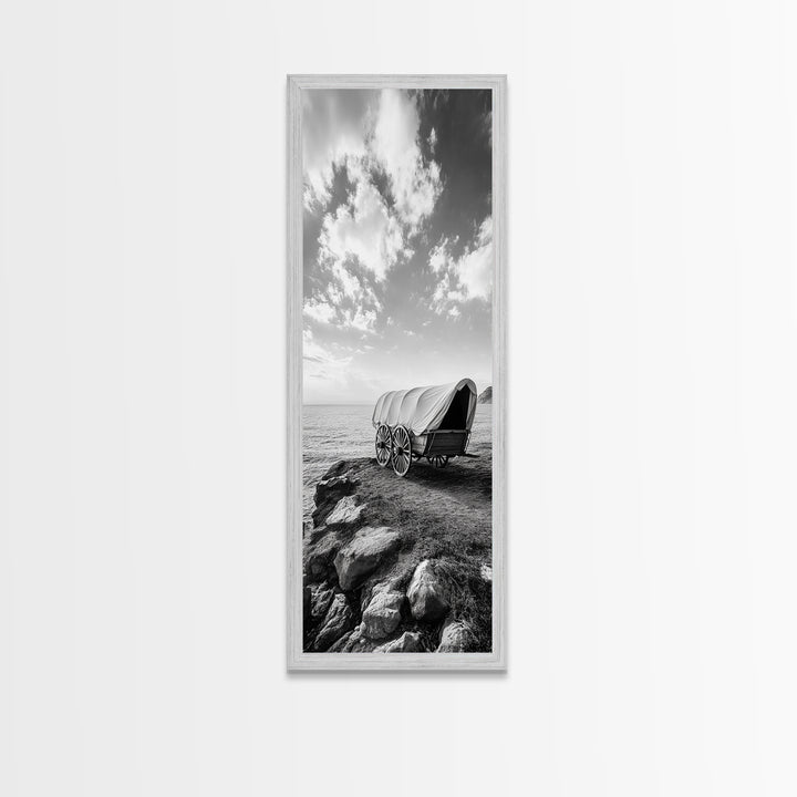 Western Wagon, Coastal Landscape Art, Framed Canvas Print, Rustic Wall Art, Nautical Décor, Extra Wide Art, Minimalist Wall Art