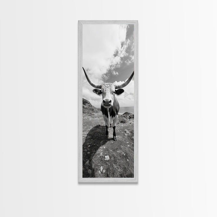 Texas Longhorn Art, Canvas Print, rustic decor, bull and bear art, cowboy western wall art, farmhouse decor, barn landscape oil painting