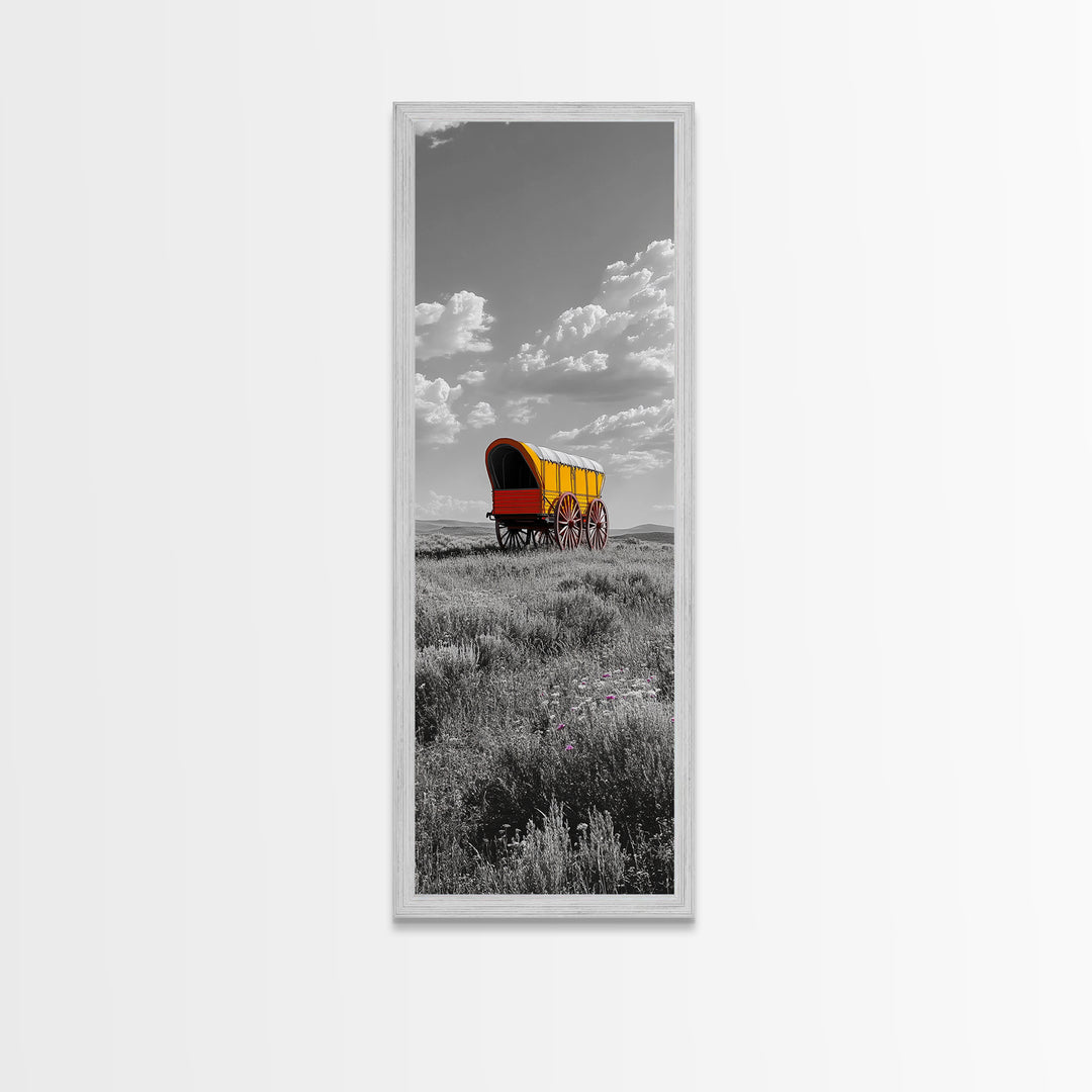 Nostalgic Wagon Trail Framed Canvas Print | Western Decor | Rustic Wall Art | Moody Landscape Art | Farmhouse Painting | Gift Idea | Panoramic Art