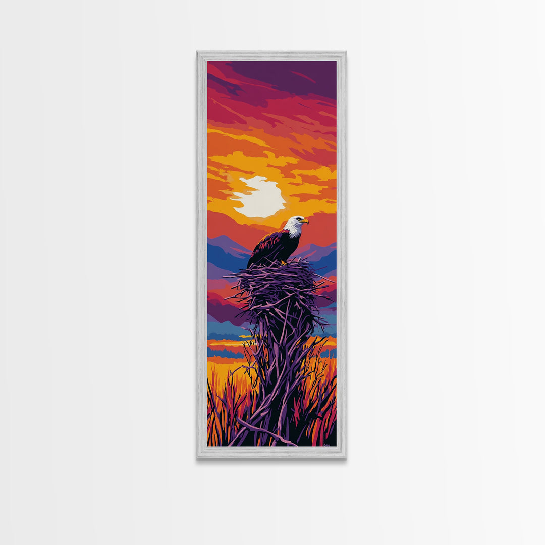 Vibrant Sunset Eagle, Canvas Print, bird art, landscape painting, moody art, rustic décor, southwest wall art, pine tree art, gift idea him