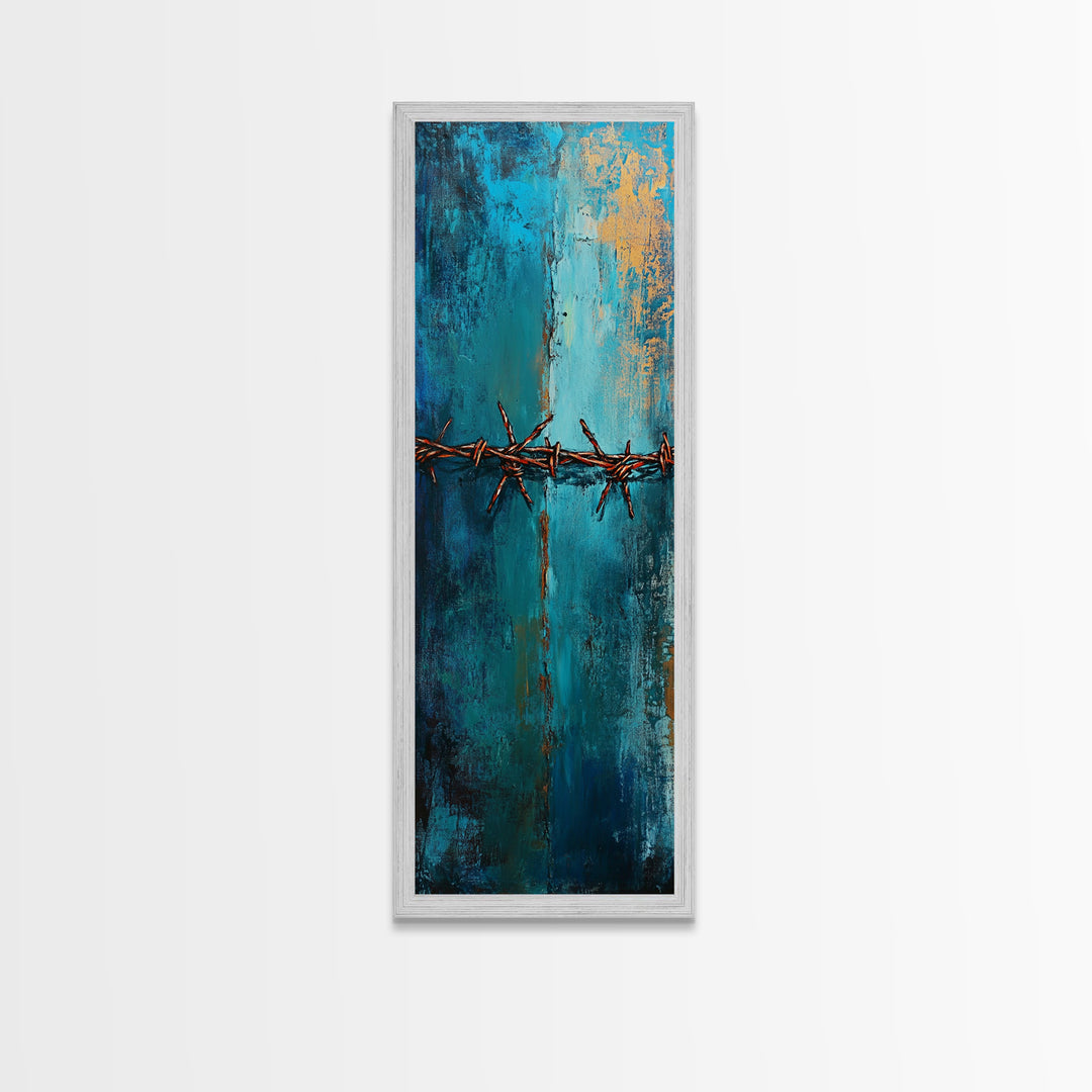 Barbed Wire Abstract Framed Canvas Print, rustic wall art, southwest wall art, geometric wall art, teal wall art, farmhouse décor, gift idea