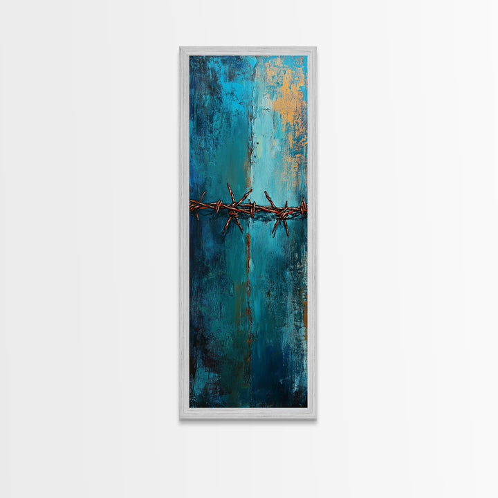 Barbed Wire Abstract Framed Canvas Print, rustic wall art, southwest wall art, geometric wall art, teal wall art, farmhouse décor, gift idea