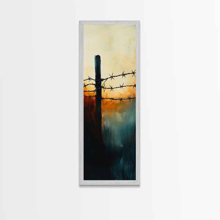 Barbed Wire watercolor, Canvas Print, rustic décor, landscape painting, moody art, southwest wall art, coastal landscape art, farmhouse art