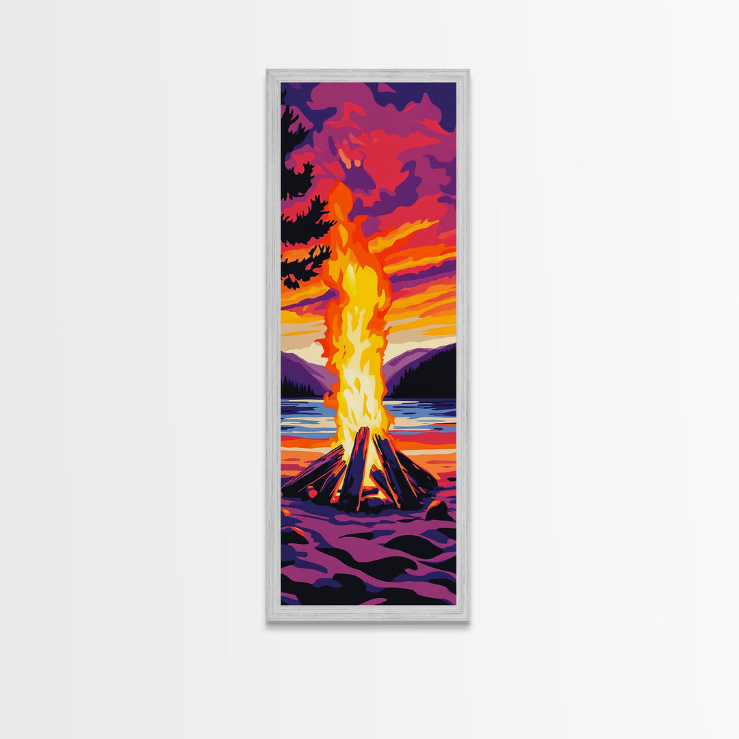 Sunset Campfire Canvas Print, landscape painting, moody art, southwest wall art, mountain painting, coastal décor, rustic décor, gift idea him