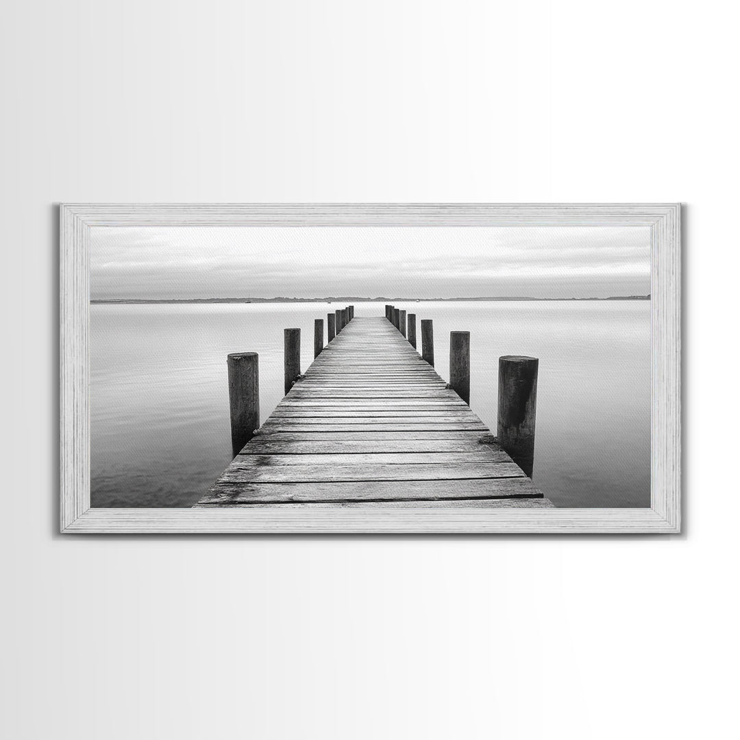 Dock, Nautical Wall Art, Extra Wide Art, Coastal Decor, Moody Art, Minimalist Art, Above Bed Wall Art, Framed Canvas Print