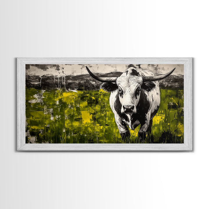 Bull Painting, rustic wall art, bull and bear art, farmhouse decor, green wall art, bold statement art, dramatic painting, Canvas Print