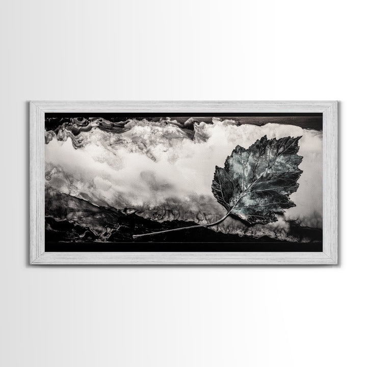 Nature Leaf Art, Monochrome Painting, Abstract Botanical Prints, Black and White Art, Modern Wall Decor, Framed Canvas Print, Rustic Art